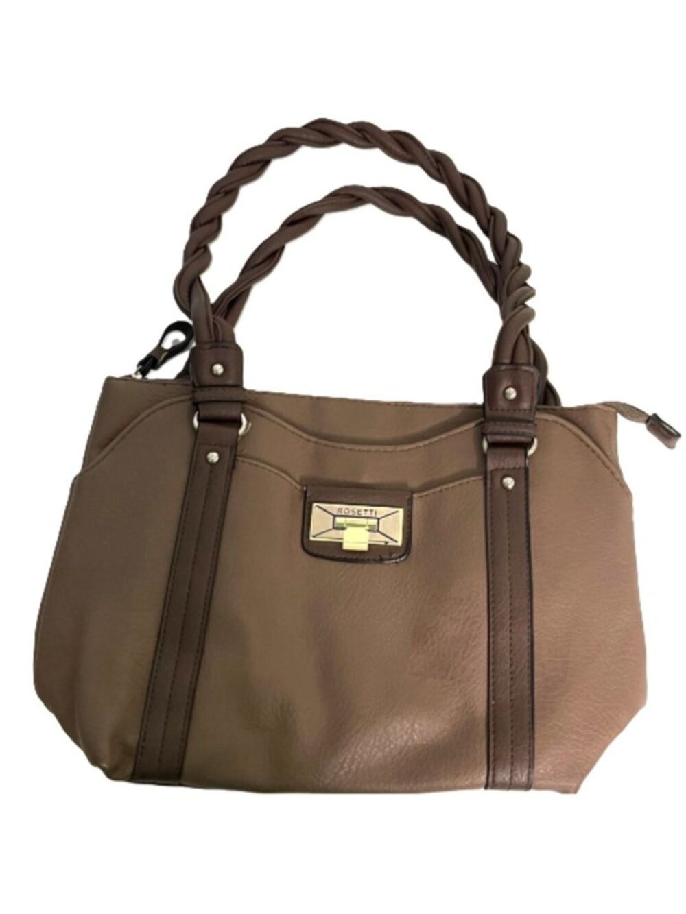 Rosetti Brown Multi Pocket Shoulder Bag Tote w/ Braided handles Spotless